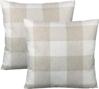 OEM Fundas De Coj&iacute;n Cuadradas Decorativas A Cuadros Estilo R&uacute;stico, En Beige Y Blanco, Estilo Retro, 50 X 50 Cm. Ideales Para Sof&aacute;s, Sillones, Escritorios