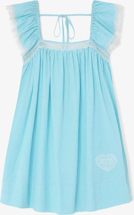 Ganni Blue Dress in Check - Size 34 Organic Cotton