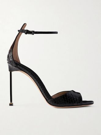 Tom Ford Sandali In Pelle Effetto Serpente - Nero
