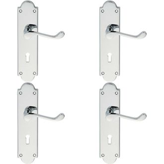 Loops 4x PAIR Victorian Scroll Handle on Lock Backplate 205 x 49mm Polished Chrome