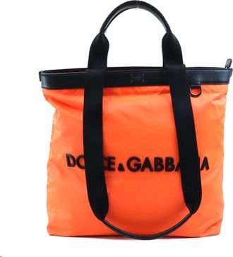 Dolce & Gabbana Black Neon Orange Nylon Shoulder Bag Tote Bag (Pre-Owned)