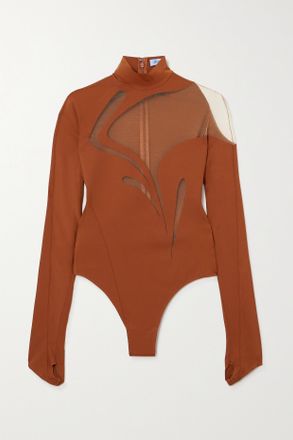 MUGLER Body In Jersey Stretch E Tulle - Marrone