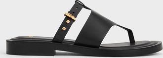 Charles & Keith Leather Asymmetric Thong Sandals