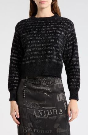 Desigual Metallic Script Jacquard Sweater in Black at Nordstrom Rack, Size X-Large