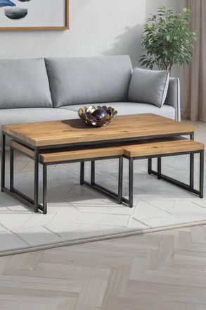 Julian Bowen Brooklyn Rectangular Coffee Table with 2 Nesting Tables in Light Oak