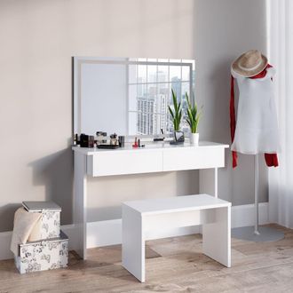 Vicco Tocador Azur, Blanco, 120 Cm Con Espejo Led Y Banco