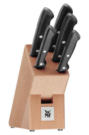 WMF Messerblock, Naturfarben, Schwarz, Holz, Metall, 6-teilig, Buche, K&uuml;chenmesser, Messerbl&ouml;cke