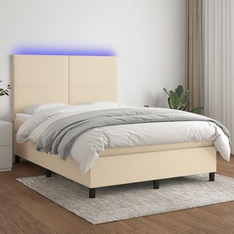 vidaXL Vidaxl - Cama Box Spring Colch&oacute;n Y Luces Led Tela Crema 140x190 Cm