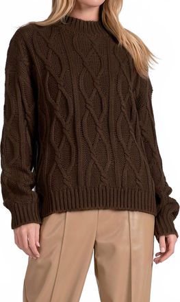 Elan Crewneck Cable Knit Sweater In Brown
