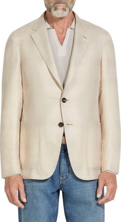 Ermenegildo Zegna Shadow Plaid Cashmere & Silk Sport Coat in Natural Chalk at Nordstrom, Size 46 Us