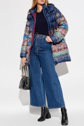 Etro Down Jacket With Print, Womens, Navy Blue