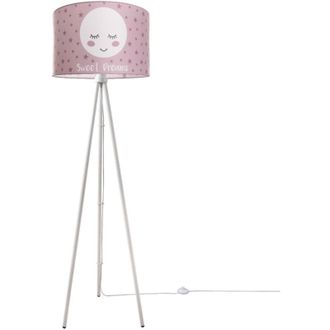 Paco Home Paco Home - Lampada da bambini lampada da terra lampada con motivo con luna, E27 Bianco con tre gambe + lampadina, Rosa (&Oslash;45.5 cm)