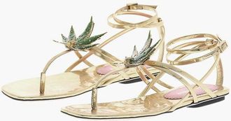 Dsquared2 Vegan Leather Thong Sandals MARIJA with Rhinestone-Embellish size 40