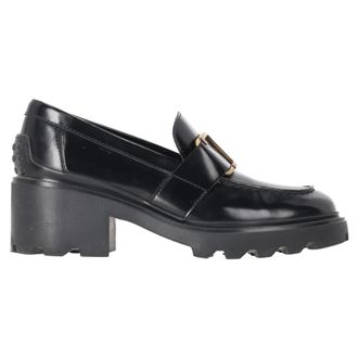 Tod's Tods Buckled Platform Loafers in Black Calf Leather