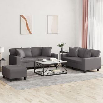 vidaXL Vidaxl - Juego De Sof&aacute;s Con Cojines 3 Piezas Cuero Sint&eacute;tico Gris