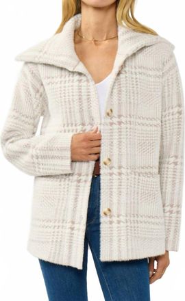 Lovestitch Plaid Button-Up Sweater Jacket In Cream