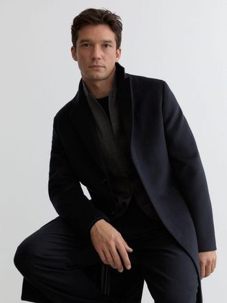 Reiss Navy Wool-blend Single-breasted Overcoat, Xxl