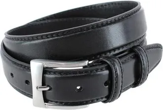 Trafalgar Store Vincenzo 35mm Italian Leather Contrast Stitch Casual Dress Belt in Black at Nordstrom, Size 38