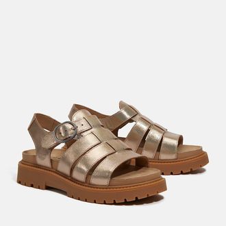 Timberland Clairemont Way Fisherman Leather Womens Gold Metal Sandals - Size UK 4