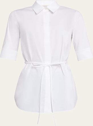 Lafayette 148 New York Elbow-Sleeve Stretch Cotton Shirt