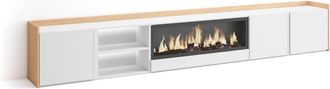 Skraut Home Skraut Home - Mueble Tv, Televisi&oacute;n, Muebles De Sal&oacute;n, Almacenaje, 315x35x50cm, Para Tv Hasta 80, Chimenea El&eacute;ctrica Xxl, Led, Estilo Moderno, Blanco 