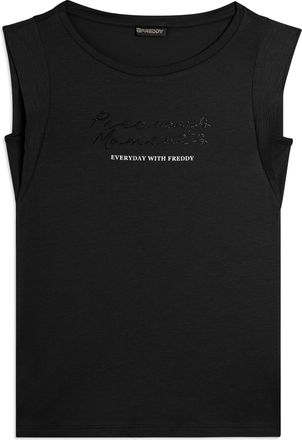 Freddy T-shirt con maniche in tessuto crinkle e scritta gioiello