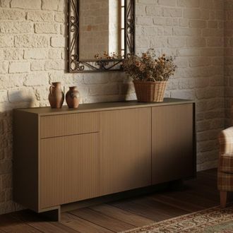 Dmora Aparador Agrifoglio, Aparador De Sal&oacute;n, Buffet De Sal&oacute;n Con 3 Puertas Y 1 Caj&oacute;n, 100% Made In Italy, 170x42h78 Cm, Marr&oacute;n Y Nogal - Dmora