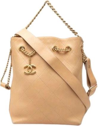 Chanel Pre-owned Quilted Bucket Bag - Dames - Vintage Tas - Beige - ONE Size - Leer - Vintage