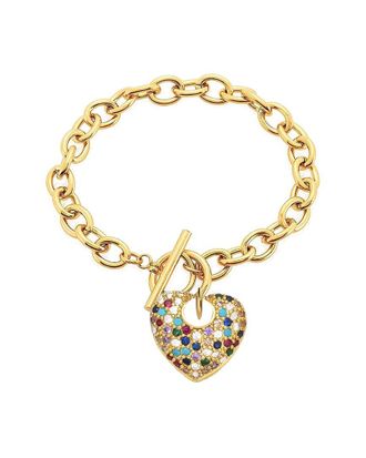 Liv Oliver 18K Plated Cz Puffed Heart Charm Bracelet