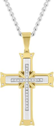 Robert Alton 1/8CTW Diamond Stainless Steel with Yellow Finish Cross Pendant