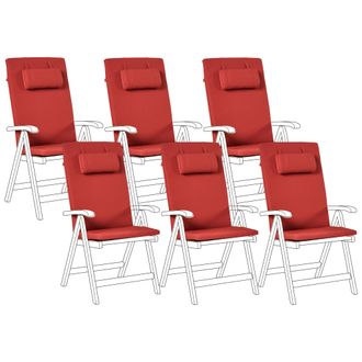 Beliani Conjunto De 6 Cojines Para Silla De Jard&iacute;n Asiento Y Respaldo Acolchado Con Reposacabezas Rojo Java/amantea Premium