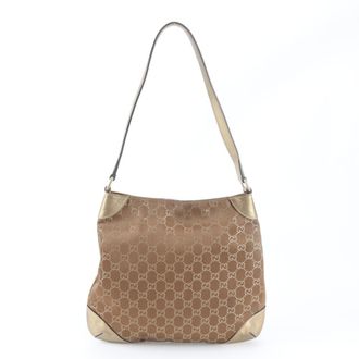 Gucci Brown Gold Leather Canvas Handbag Shoulder Bag Tote Bag (Pre-Owned)