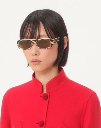 Valentino Occhiale Sleek Rectangular 90s In Acetato unisex AVORIO/AMBRA 56