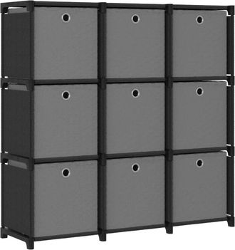 vidaXL Vidaxl - 9-Cube Display Shelf with Boxes Black 103x30x107.5 cm Fabric