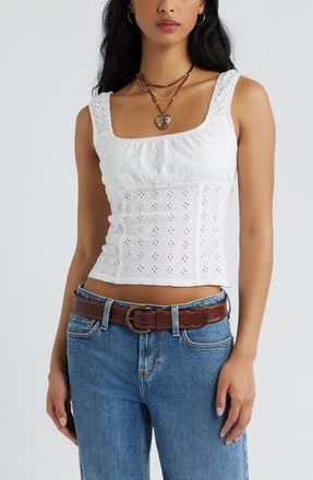 BP. Ruched Cotton Eyelet Tank in White at Nordstrom, Size X-Large