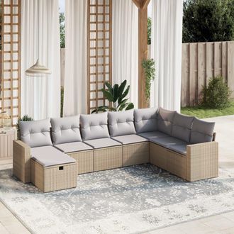 vidaXL Juego De Sof&aacute;s Jard&iacute;n Con Cojines Beige Mezcla 8 Pzas Rat&aacute;n Pe Vidaxl