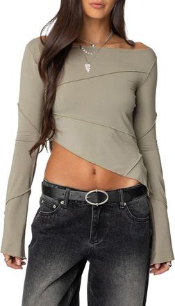 Edikted Asymmetric Seamed Long Sleeve Top in Green at Nordstrom, Size X-Small