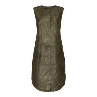 Notyz Gewatteerde leren vest met knoopsluiting - Dames - Bodywarmers - Groen - M - Leer - Jassen