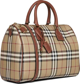 Burberry Womens Bowling Bag Archive Beige Check Cotton Backpacks
