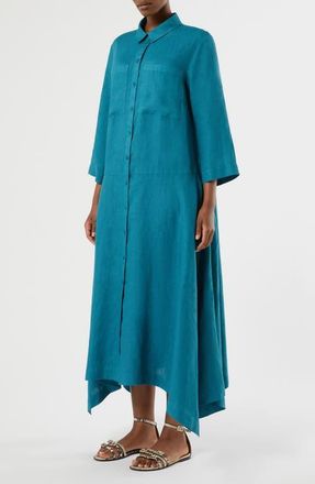 Marina Rinaldi Valpe Shark-Bite Hem Linen Shirtdress in Turquoise at Nordstrom, Size 14W