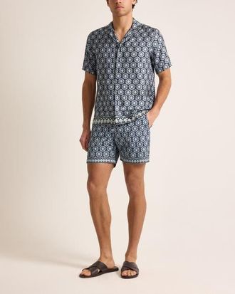 Orlebar Brown Maitan Silk Relaxed Fit Silk Passetto Shirt in Night Iris at Nordstrom, Size Xx-Large