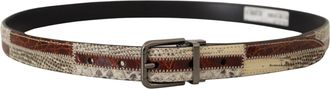 Dolce & Gabbana Mens Multicolor Exotic Leather Patchwork Metal Belt Python Snakeskin And