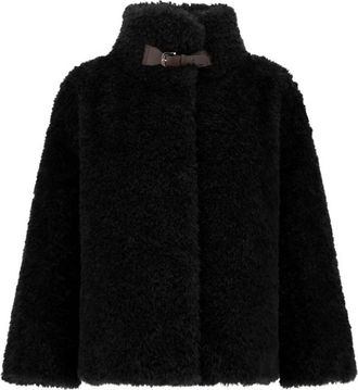 Herno Jassen, Dames, Zwart, S, Katoen, Cape in Krullend Alternatief Bont