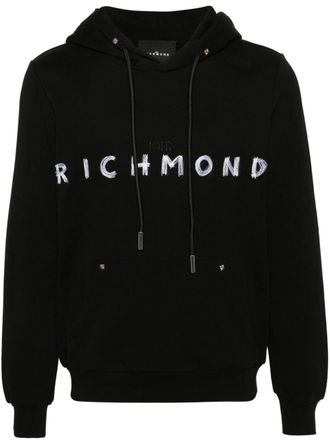 John Richmond Hoodie met geborduurd logo - Zwart