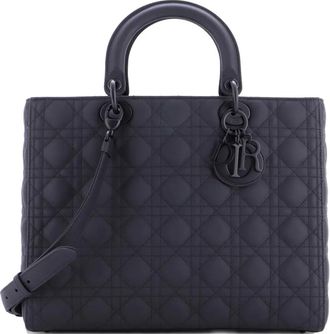 Dior Borsa a tracolla Lady Dior grande in pelle di vitello ultraopaca trapuntata con motivo Cannage - Nero
