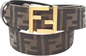 Fendi Pre-owned FF Logo Reversible Leather Canvas Belt - female - Fendi Vintage - Vintage Belts - Brown - ONE SIZE - Pre-owned