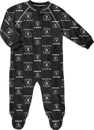 Outerstuff Newborn Black Las Vegas Raiders Allover Print Raglan Full-Zip Jumper at Nordstrom, Size 0-3M