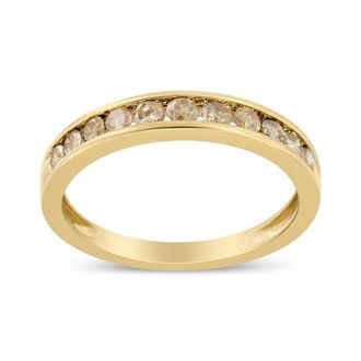 House of Brilliance 14K Yellow Gold Plated Silver 1/2 Cttw Channel Set Champagne Diamond Band Ring at Nordstrom, Size 10