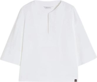 Max Mara V-hals Blouse - Dames - Blouses - Wit - XS - Linnen - Overhemden
