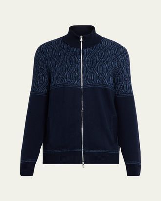 Brunello Cucinelli Mens Cotton Cable-Pattern Full-Zip Cardigan